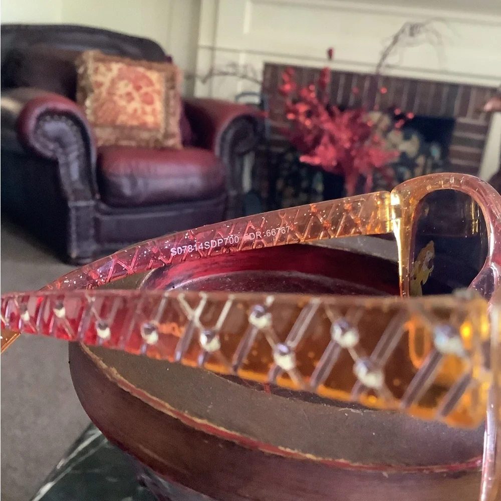 Disney ombré kids red orange sunglasses with crystal arms and belle lens